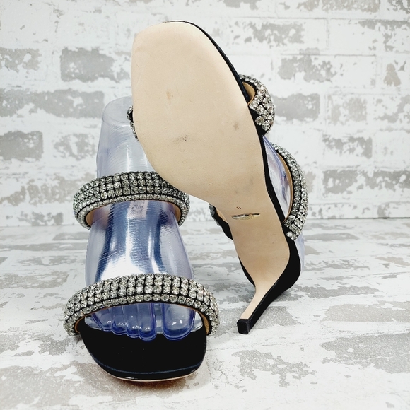 NEW Badgley Mischka Sade Black Rhinestone Heeled Summer Sandals A940 - Picture 7 of 11